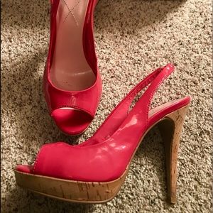 Cute fuchsia heels with cork heels!